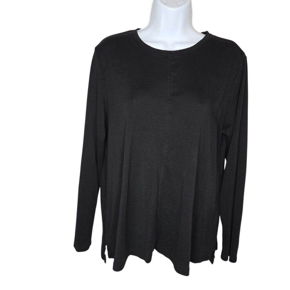 J Jill Ladies LP 100% Pima Cotton Crew Neck Long Sleeve Black Relaxed Tee EUC